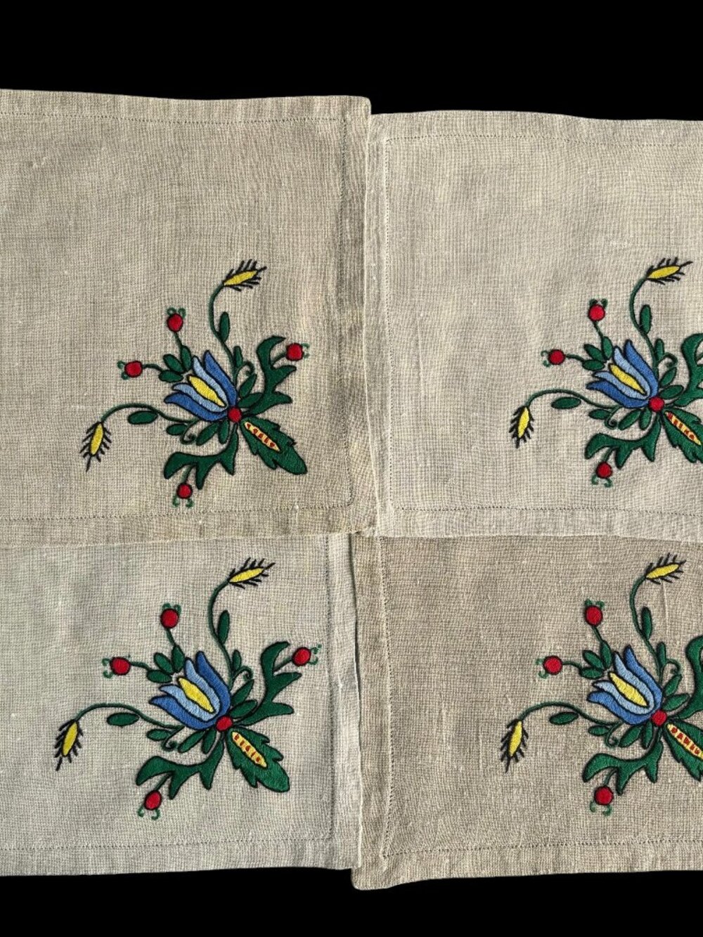 Vintage Polish Kaszuby Linen Embroidered Folk Doilies Table Runners Poland